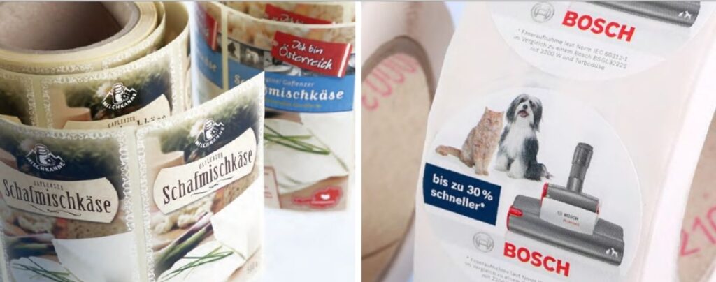 Moniväriset painetut etiketit.